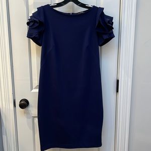 Pietro Brunelli navy maternity cocktail dress with statement sleeves